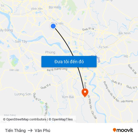 Tiến Thắng to Văn Phú map