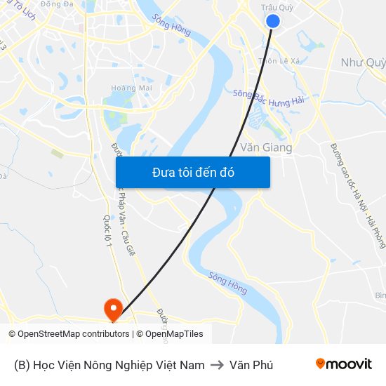 (B) Học Viện Nông Nghiệp Việt Nam to Văn Phú map