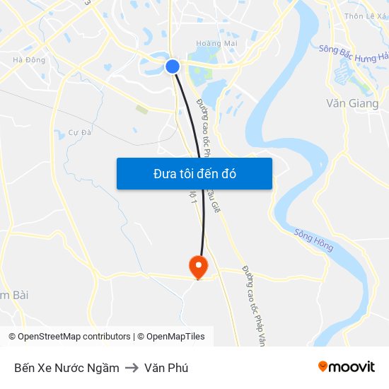 Bến Xe Nước Ngầm to Văn Phú map