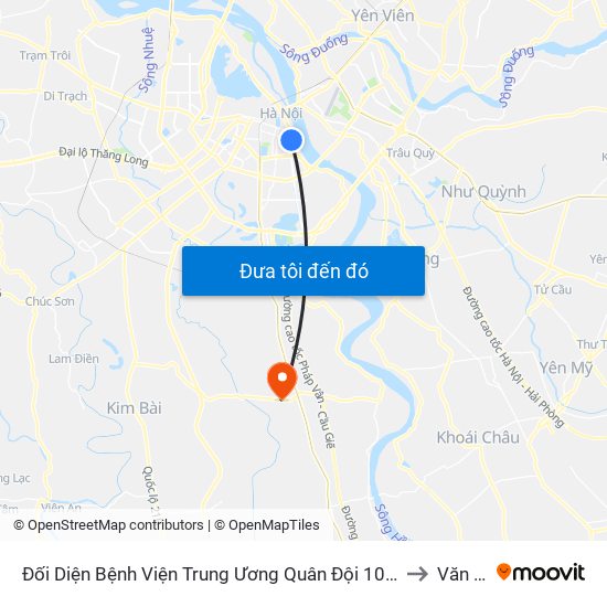 Đối Diện Bệnh Viện Trung Ương Quân Đội 108 - Trần Hưng Đạo to Văn Phú map