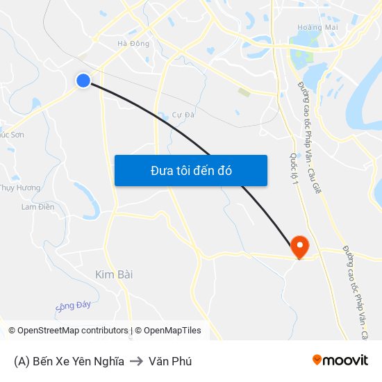 (A) Bến Xe Yên Nghĩa to Văn Phú map