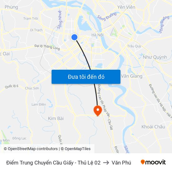 Điểm Trung Chuyển Cầu Giấy - Thủ Lệ 02 to Văn Phú map