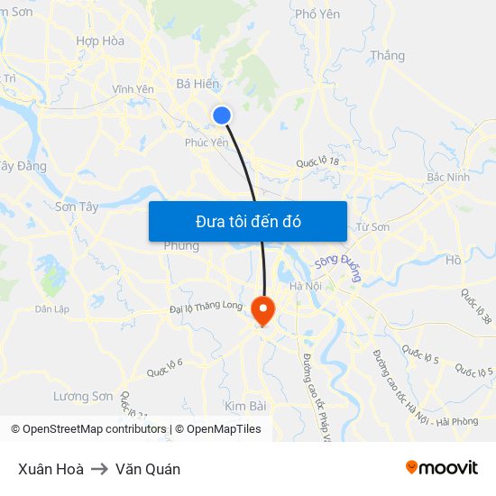 Xuân Hoà to Văn Quán map
