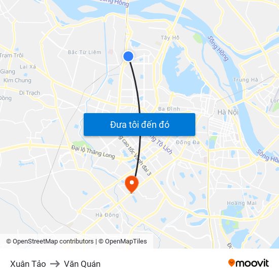 Xuân Tảo to Văn Quán map