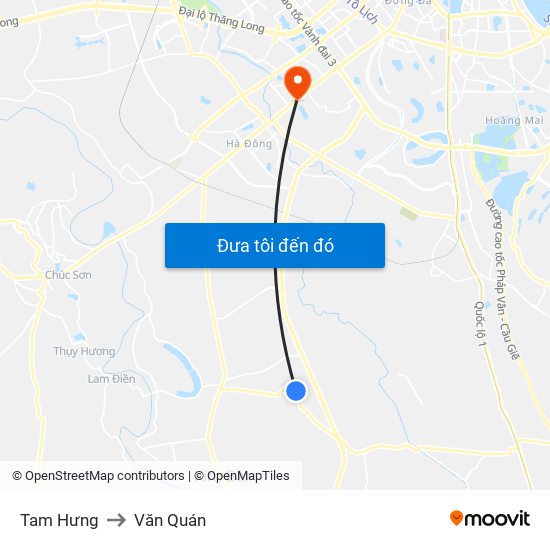 Tam Hưng to Văn Quán map