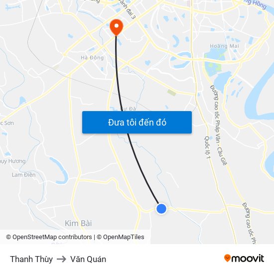 Thanh Thùy to Văn Quán map