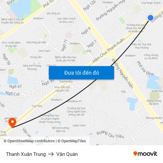 Thanh Xuân Trung to Văn Quán map