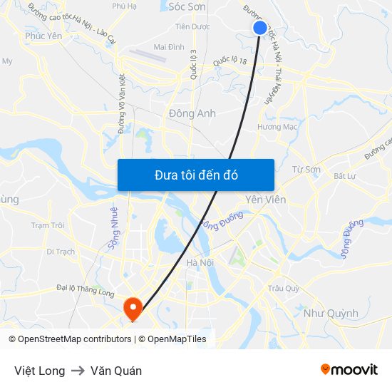 Việt Long to Văn Quán map