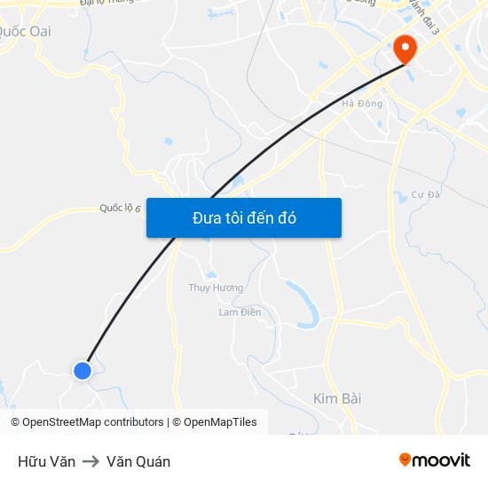 Hữu Văn to Văn Quán map