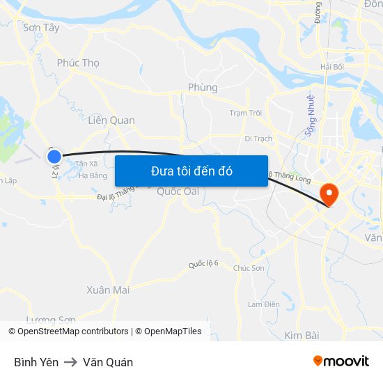 Bình Yên to Văn Quán map