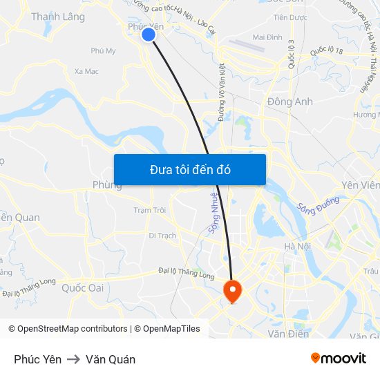 Phúc Yên to Văn Quán map