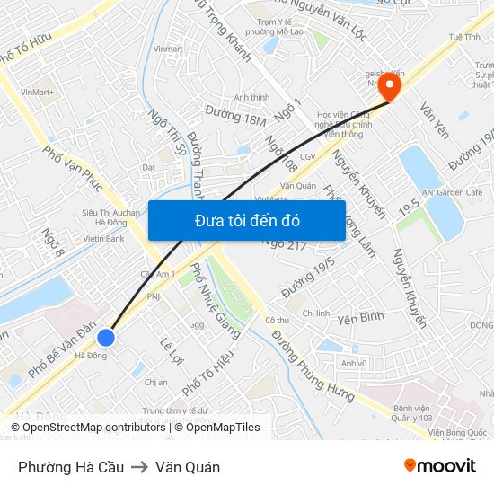 Phường Hà Cầu to Văn Quán map