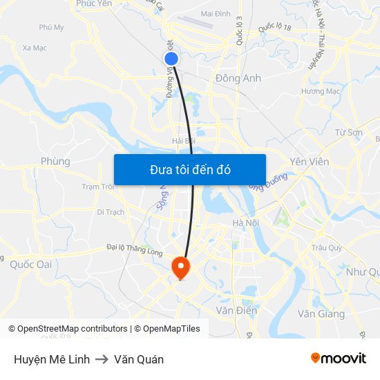 Huyện Mê Linh to Văn Quán map