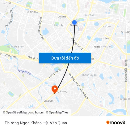 Phường Ngọc Khánh to Văn Quán map
