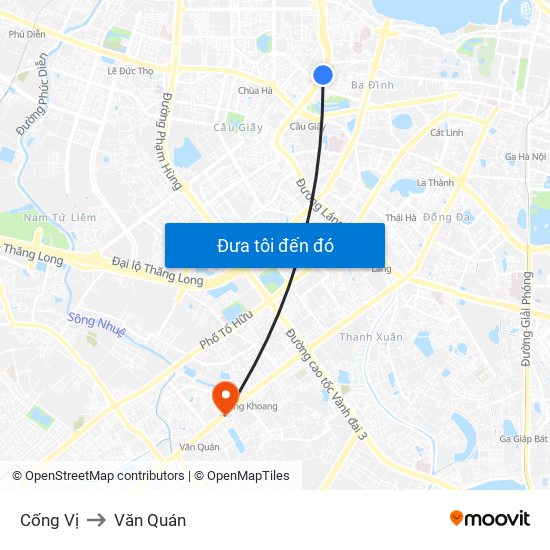 Cống Vị to Văn Quán map