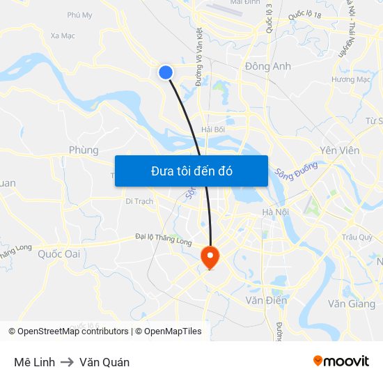 Mê Linh to Văn Quán map