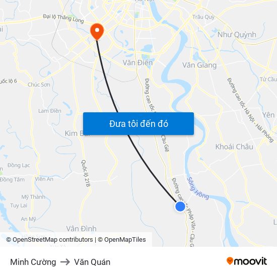 Minh Cường to Văn Quán map