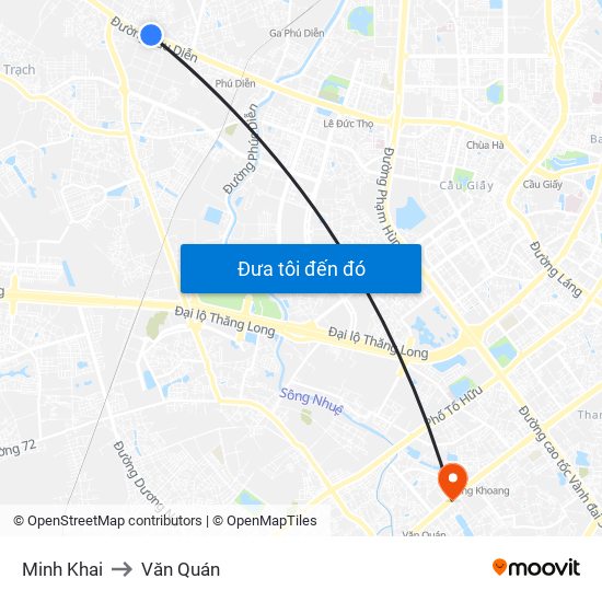 Minh Khai to Văn Quán map