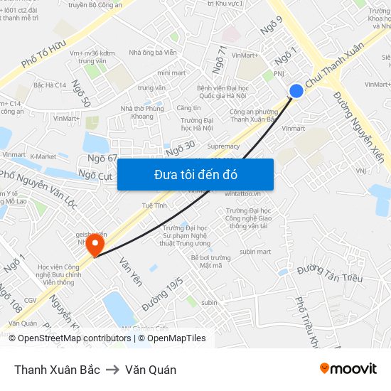 Thanh Xuân Bắc to Văn Quán map