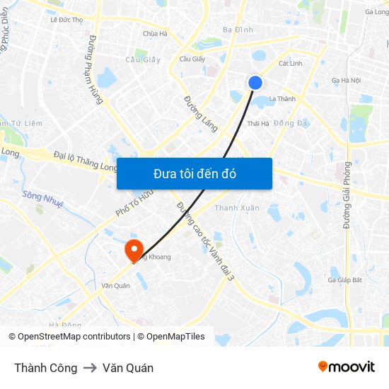 Thành Công to Văn Quán map