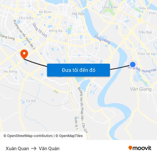 Xuân Quan to Văn Quán map