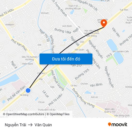 Nguyễn Trãi to Văn Quán map