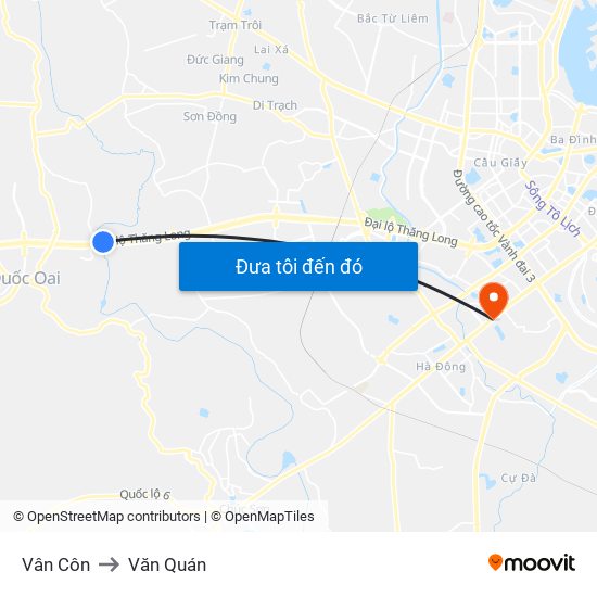 Vân Côn to Văn Quán map