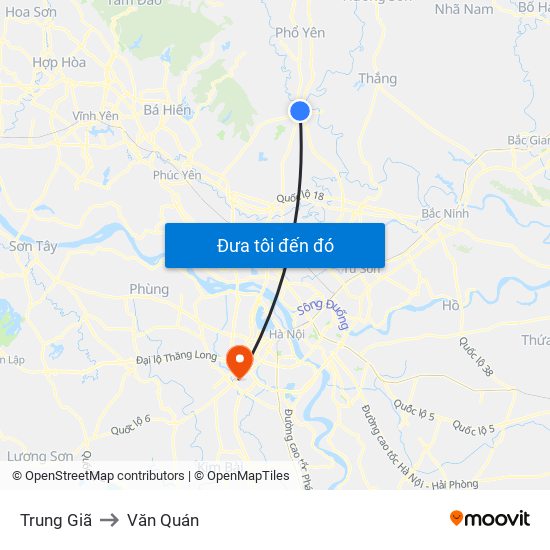 Trung Giã to Văn Quán map