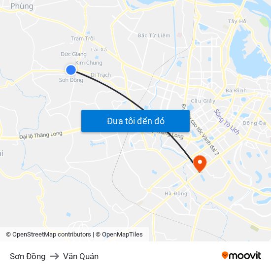 Sơn Đồng to Văn Quán map
