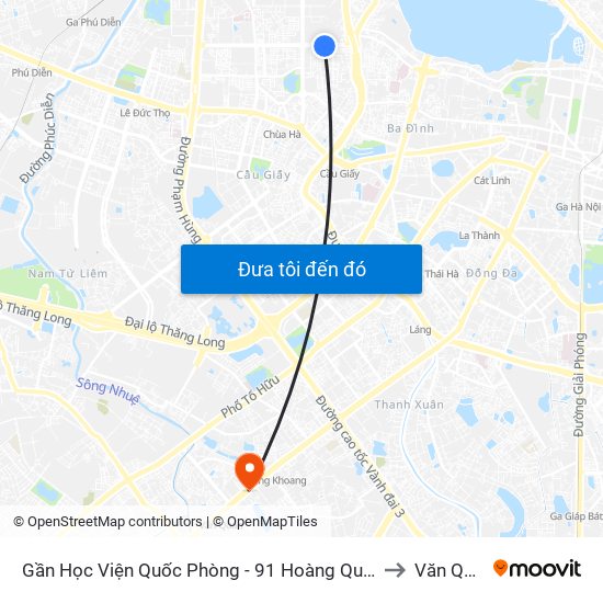 Gần Học Viện Quốc Phòng - 91 Hoàng Quốc Việt to Văn Quán map