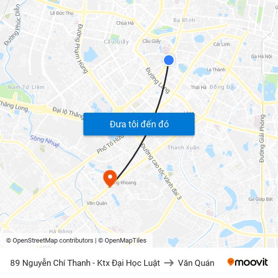 89 Nguyễn Chí Thanh - Ktx Đại Học Luật to Văn Quán map