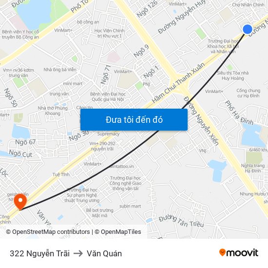 322 Nguyễn Trãi to Văn Quán map