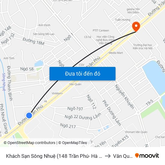 Khách Sạn Sông Nhuệ (148 Trần Phú- Hà Đông) to Văn Quán map