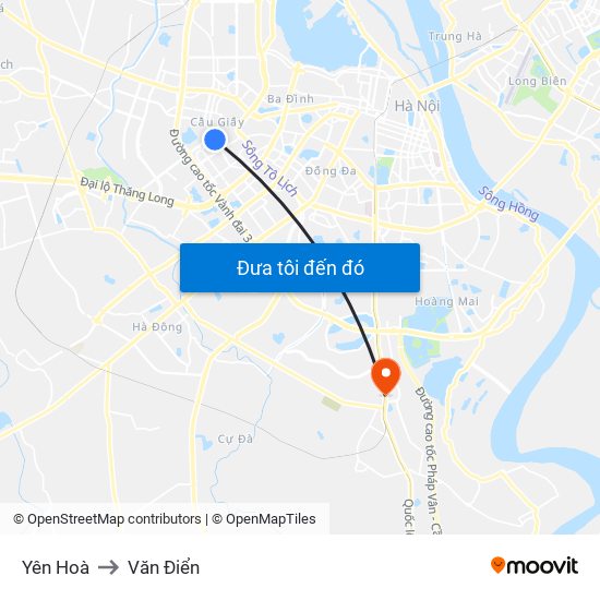 Yên Hoà to Văn Điển map