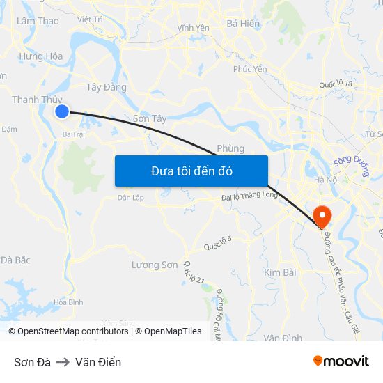 Sơn Đà to Văn Điển map