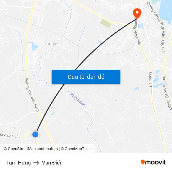 Tam Hưng to Văn Điển map