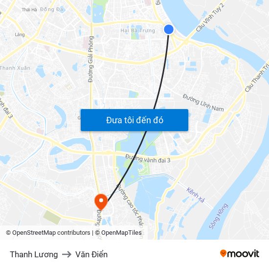 Thanh Lương to Văn Điển map