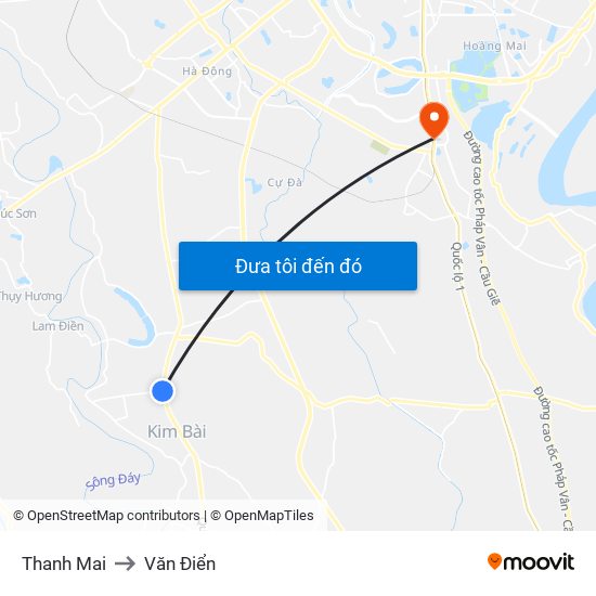 Thanh Mai to Văn Điển map