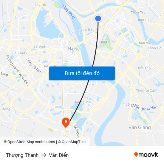 Thượng Thanh to Văn Điển map
