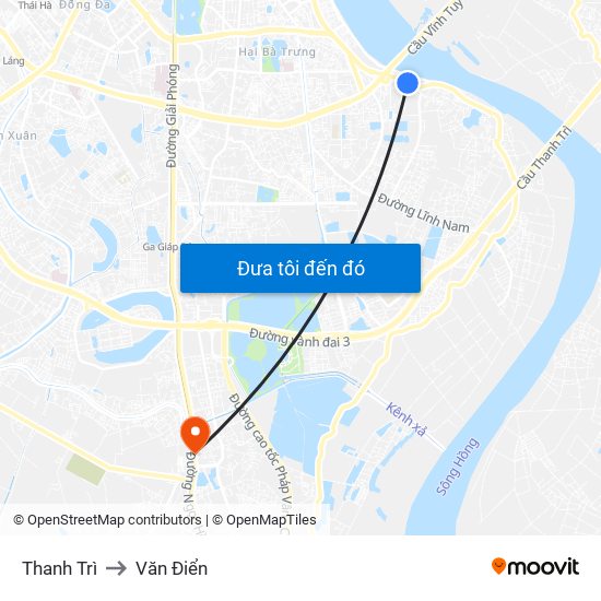 Thanh Trì to Văn Điển map