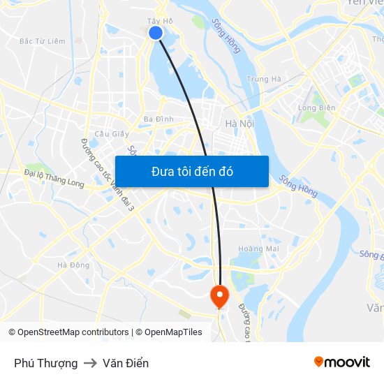 Phú Thượng to Văn Điển map