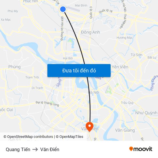 Quang Tiến to Văn Điển map