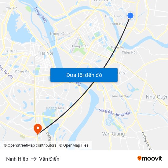 Ninh Hiệp to Văn Điển map