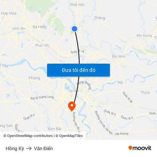 Hồng Kỳ to Văn Điển map