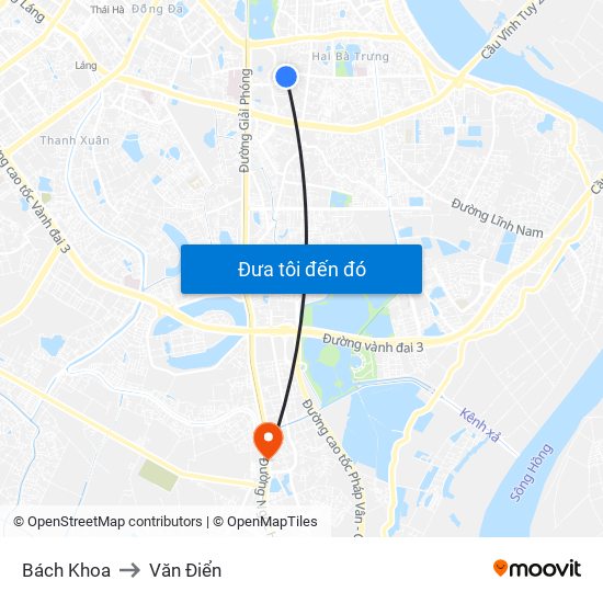 Bách Khoa to Văn Điển map
