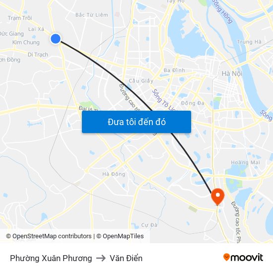 Phường Xuân Phương to Văn Điển map