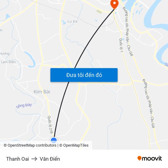Thanh Oai to Văn Điển map