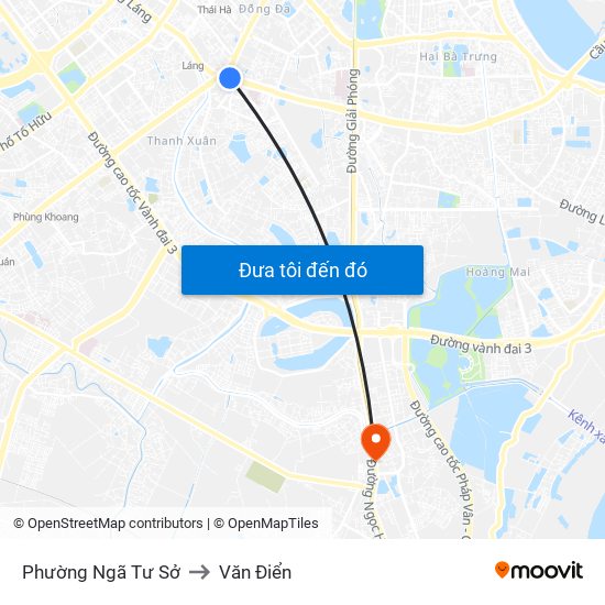 Phường Ngã Tư Sở to Văn Điển map