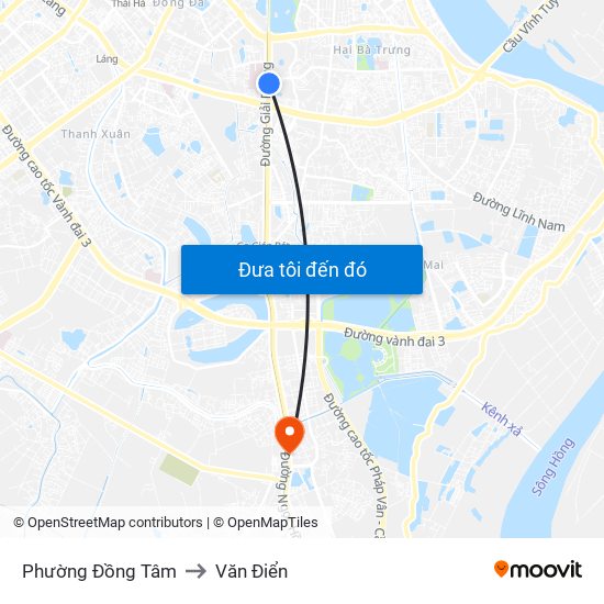 Phường Đồng Tâm to Văn Điển map