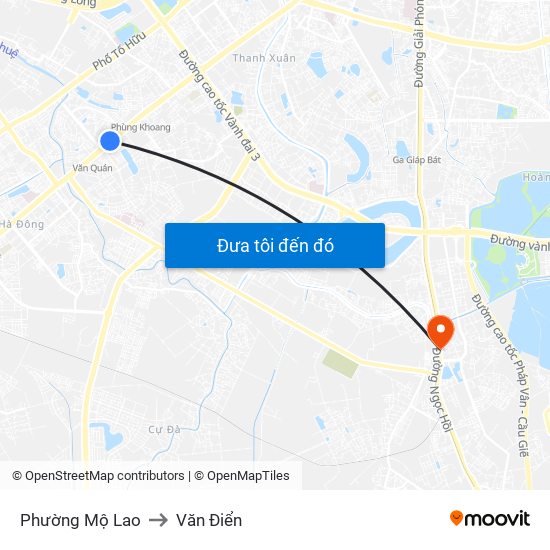 Phường Mộ Lao to Văn Điển map